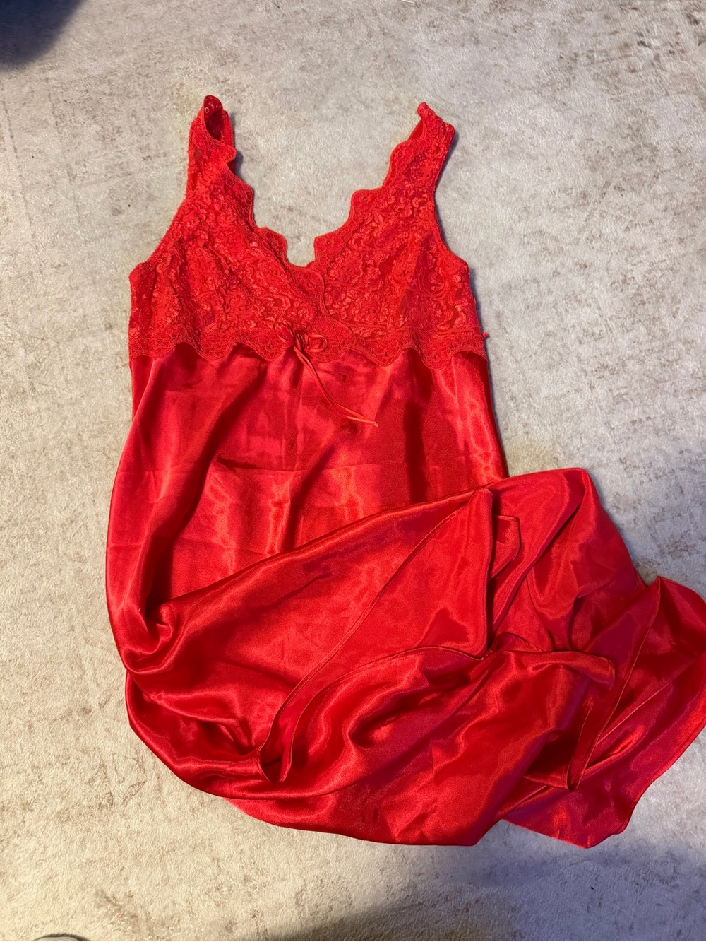 Lace-Trim Satin Chemise in Vibrant Red